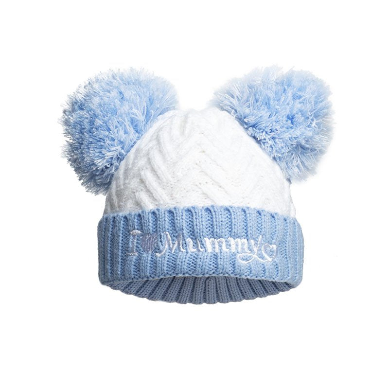 Soft Touch Blue I Love Mummy Chevron Pom Pom Hat