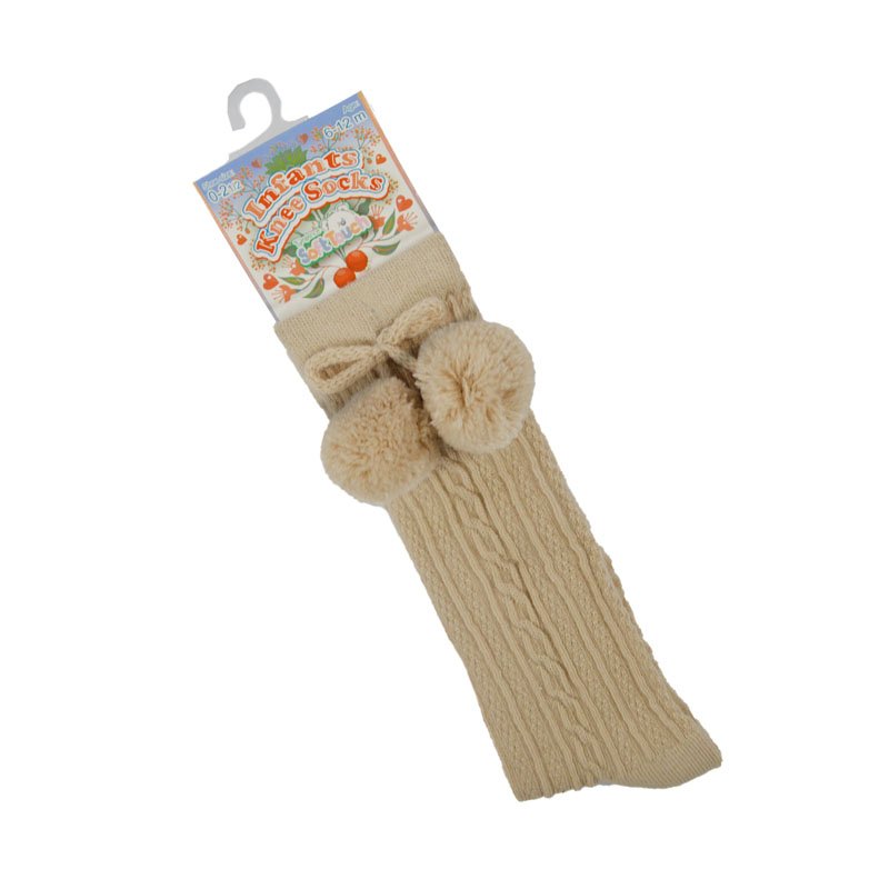 Soft Touch Knee High Pom-Pom Socks Coffee With Label