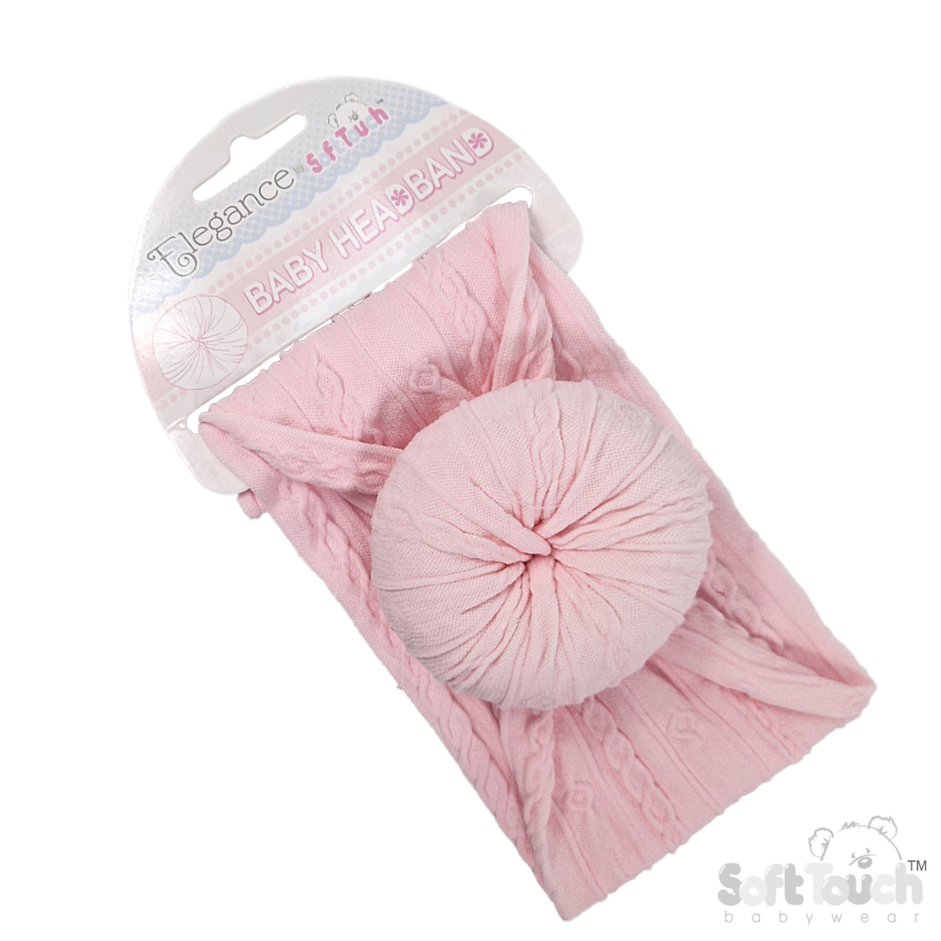 Soft Touch Pink Cable Headband With Turban Knot With Label