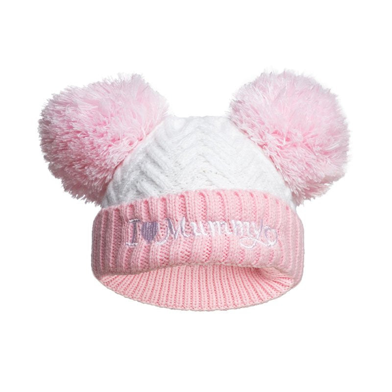Soft Touch Pink I Love Mummy Chevron Pom Pom Hat