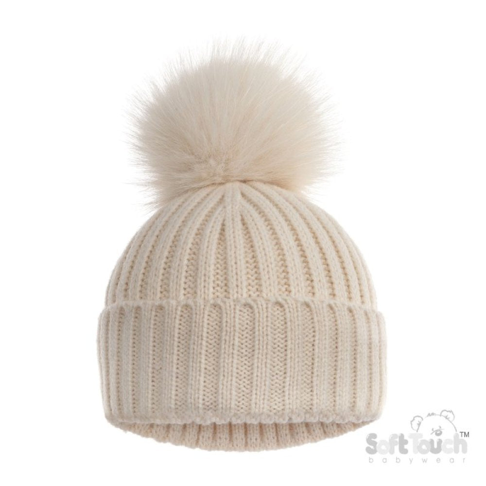 Soft Touch Ribbed Hat With Glitter Pom Coffee