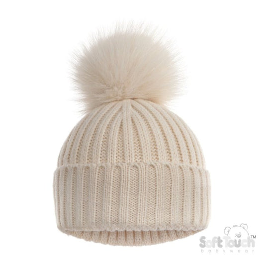 Soft Touch Ribbed Hat With Glitter Pom Coffee