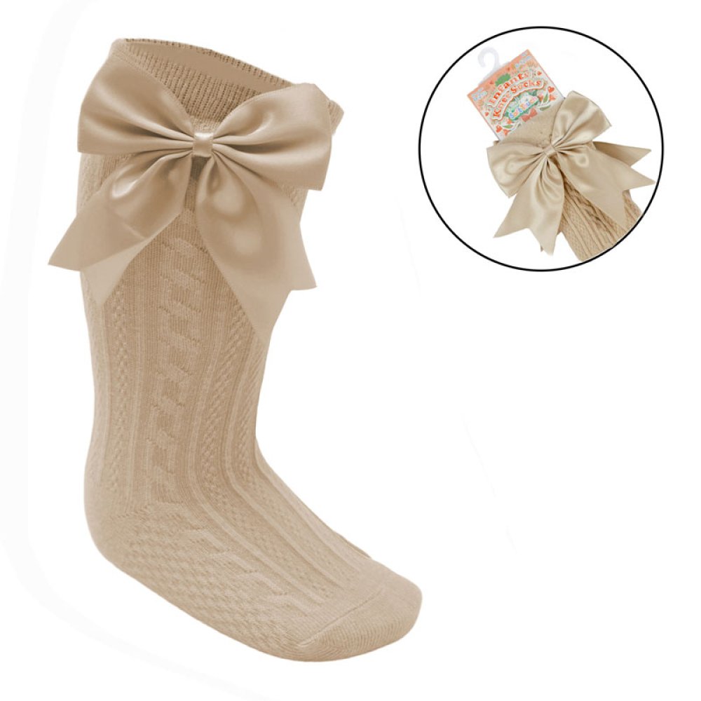 Soft Touch Satin Bow Knee High Socks Coffee