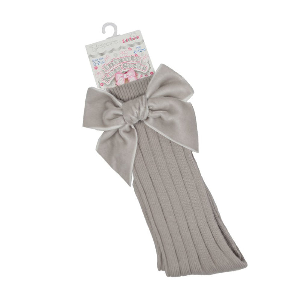 Soft Touch Velvet Bow Knee High Socks Biscuit