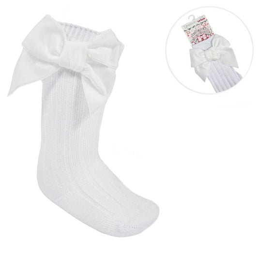 Soft Touch Velvet Bow Knee High Socks White
