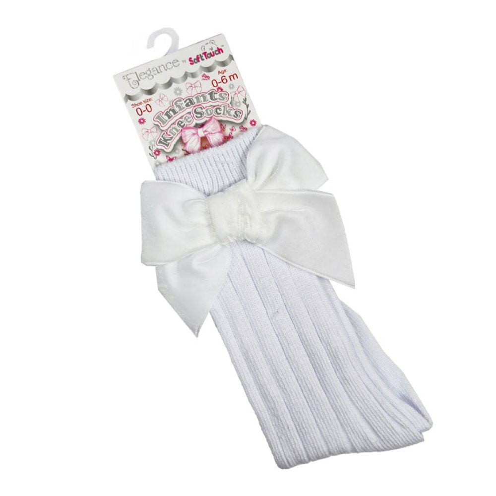 Soft Touch Velvet Bow Knee High Socks White