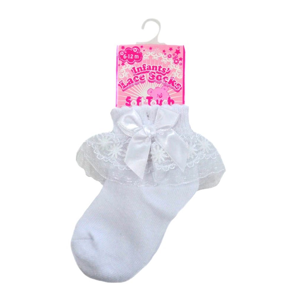Soft Touch White Floral Ankle Socks With Bow S115-W