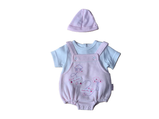 Tiny Chick Prem Summer Bubble Dungaree Set Pink