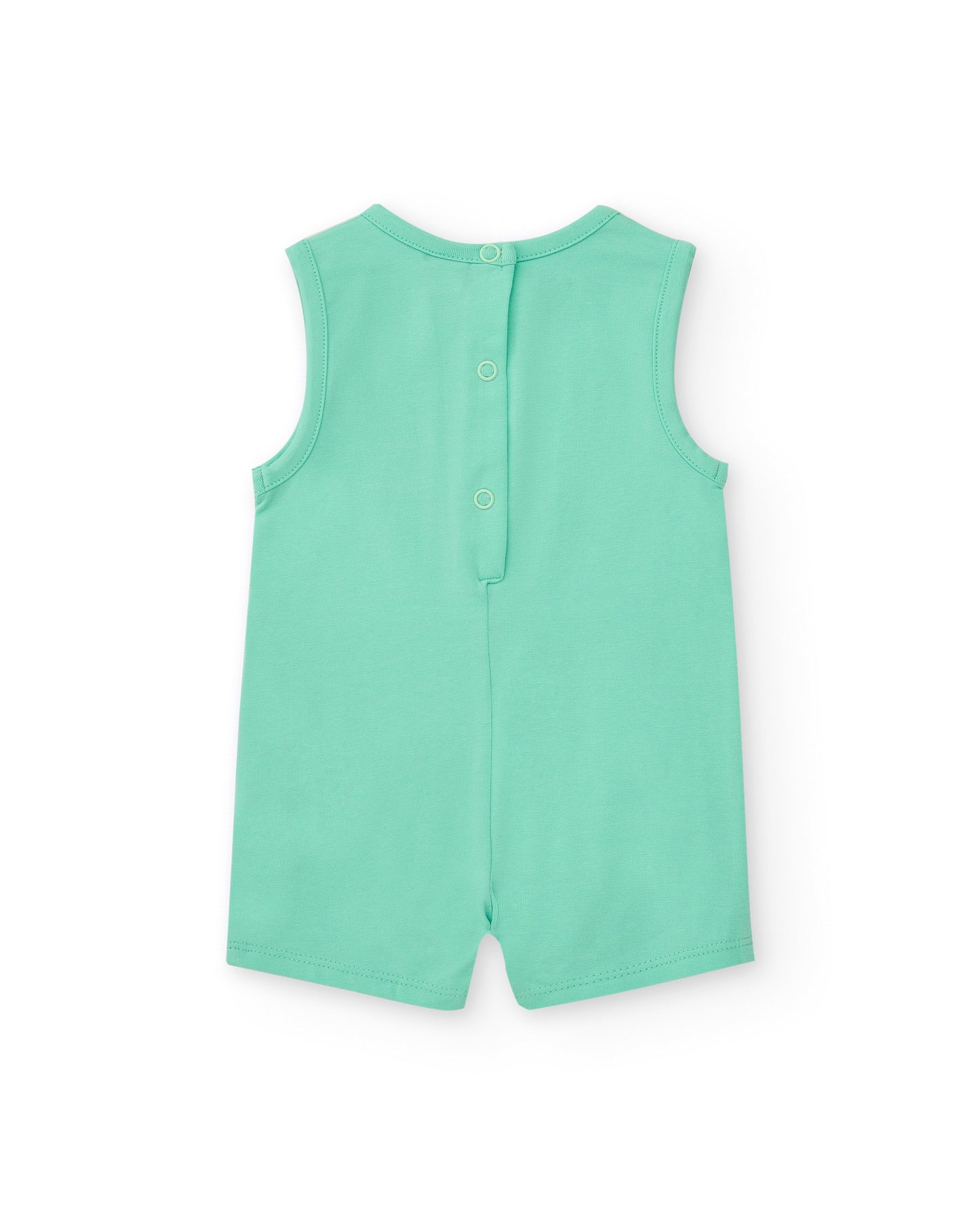 Green sleeveless romper on a white background