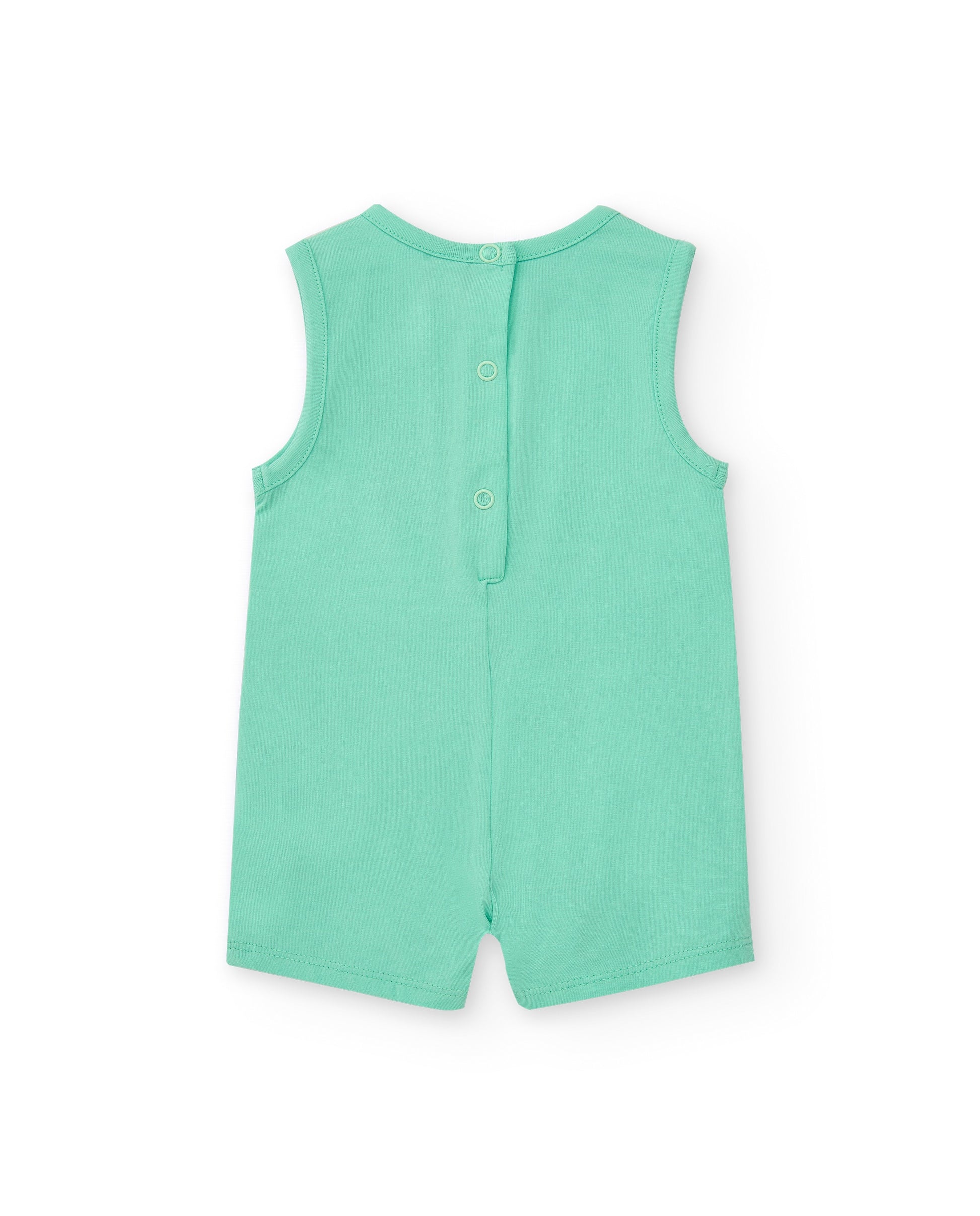 Green sleeveless romper on a white background
