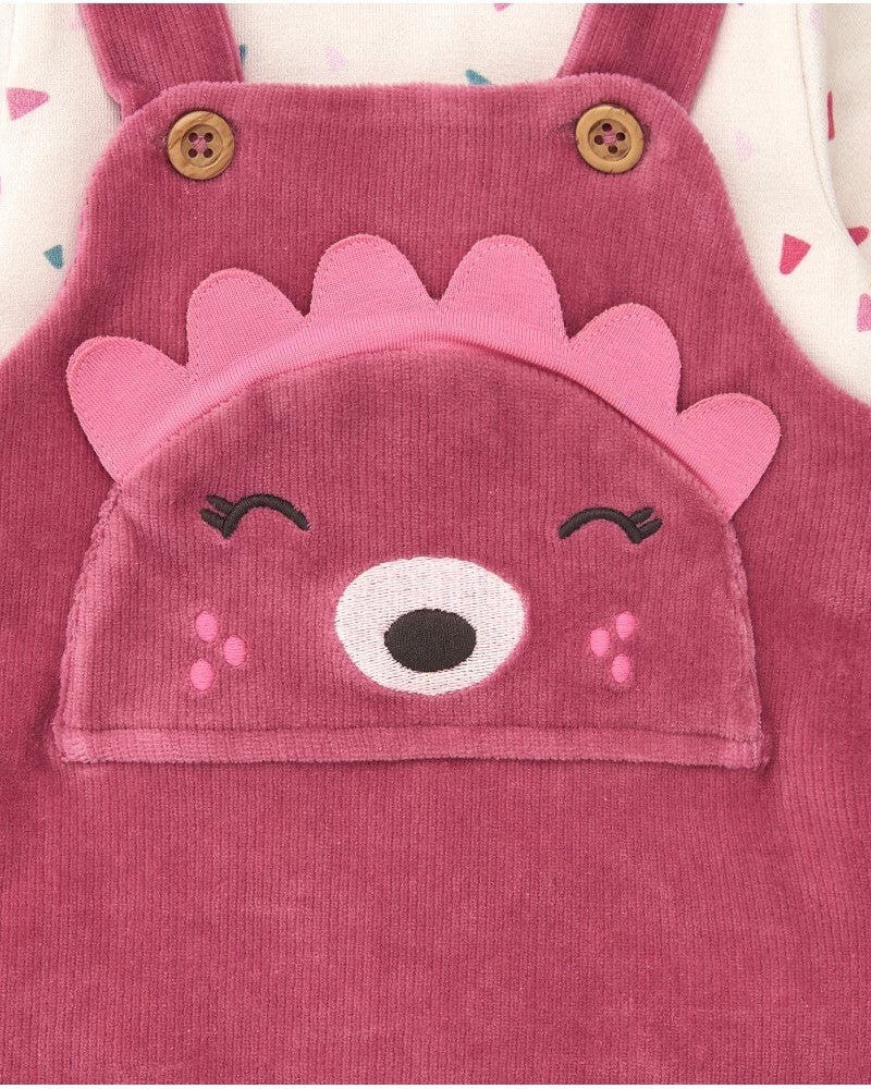 Tuc Tuc Hedgehog Forest T-Shirt And Velvet Pinafore Pink 8891 Detail