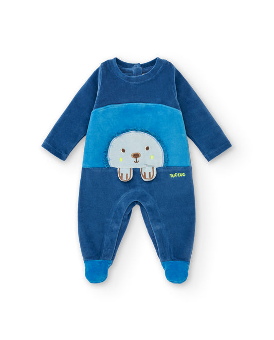 Tuc Tuc Hedgehog Forest Velour Romper Blue 8844