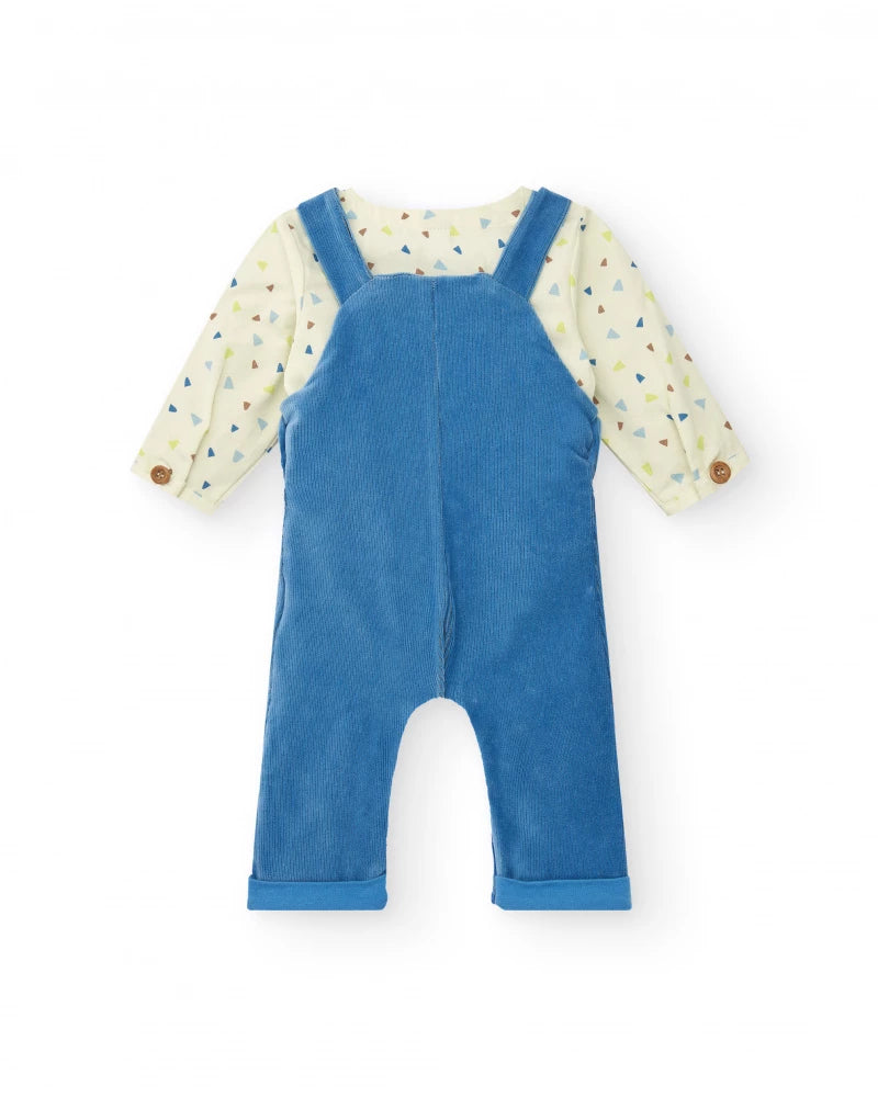 Tuc Tuc Hedgehog Forest Velvet Dungaree And Poplin Shirt Blue 8841 Back View