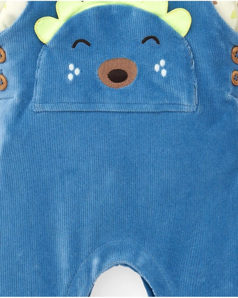Tuc Tuc Hedgehog Forest Velvet Dungaree And Poplin Shirt Blue 8841 Detail