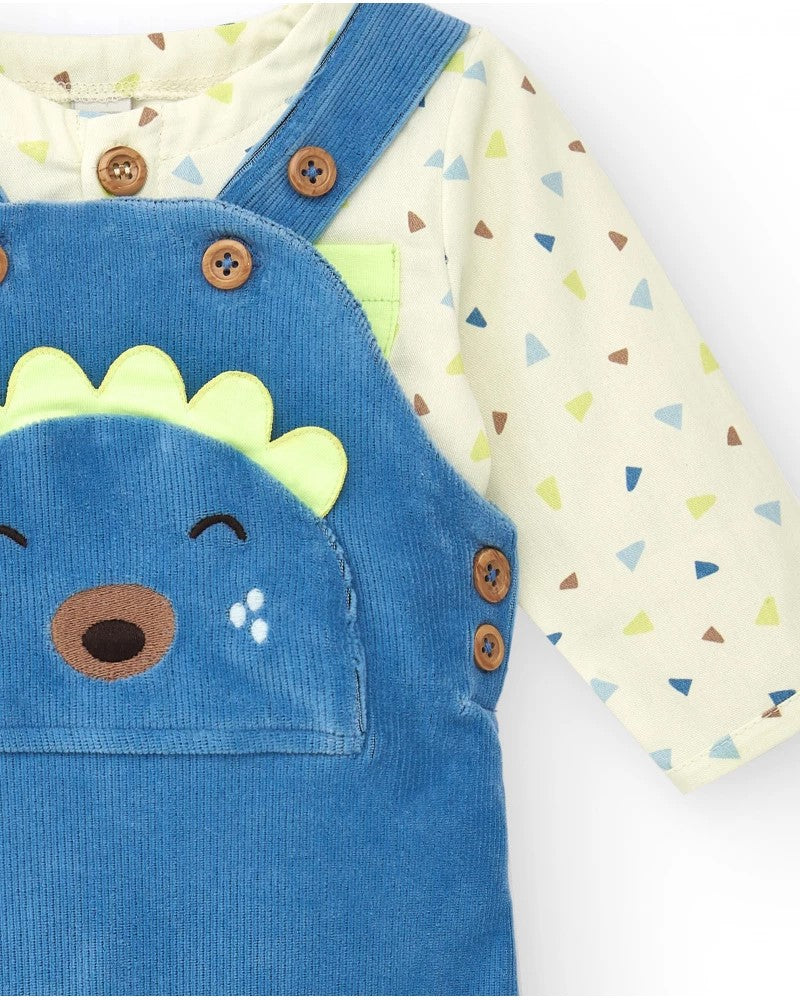 Tuc Tuc Hedgehog Forest Velvet Dungaree And Poplin Shirt Blue 8841 Detail 2