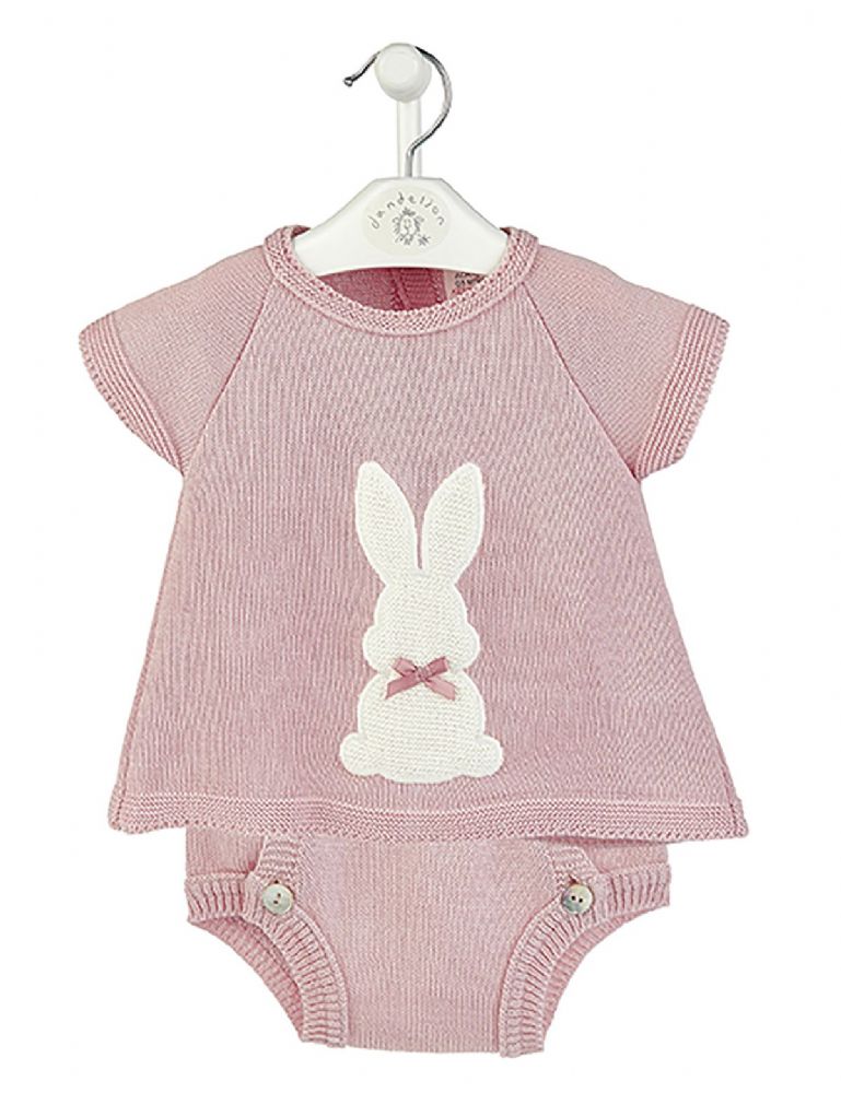 Dandelion Knitted Bunny Top & Pants Dusky Pink A3593