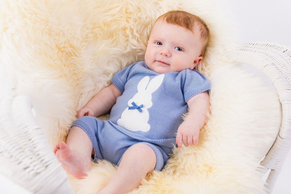 Dandelion Knitted Bunny Top & Shorts Dusky Blue A3594