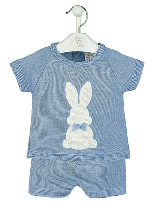 Dandelion Knitted Bunny Top & Shorts Dusky Blue A3594