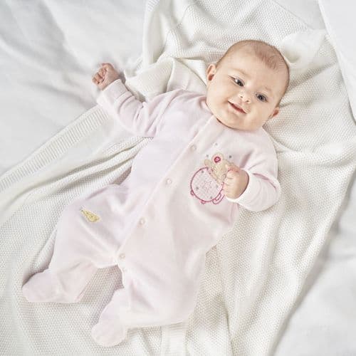 Dandelion Prem Mouse In A Teacup Velour Sleepsuit Pink AV1202