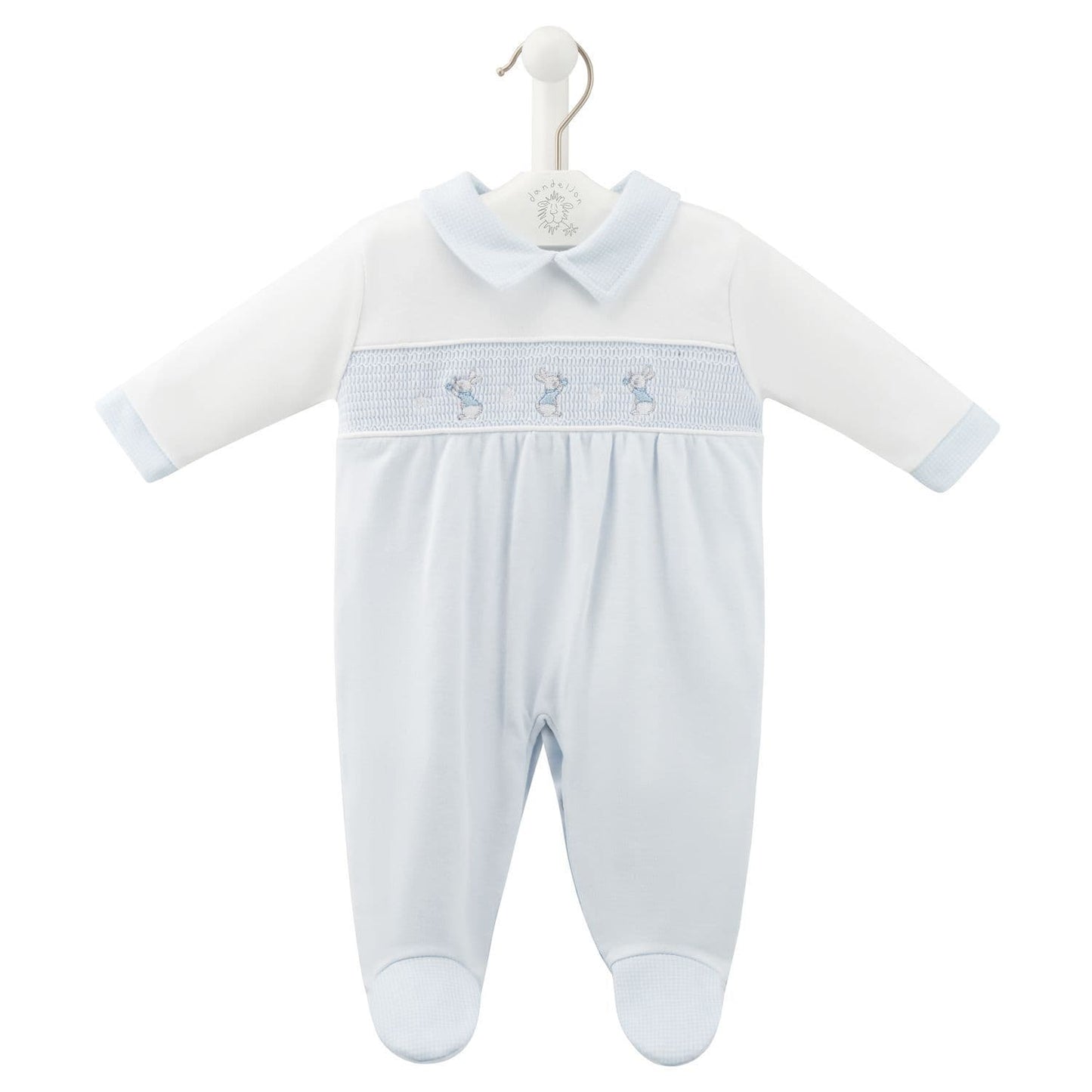 Dandelion Rabbit & Star Smocked Sleepsuit Blue AV6127