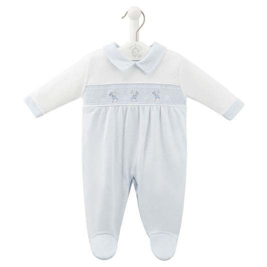 Dandelion Rabbit & Star Smocked Sleepsuit Blue AV6127