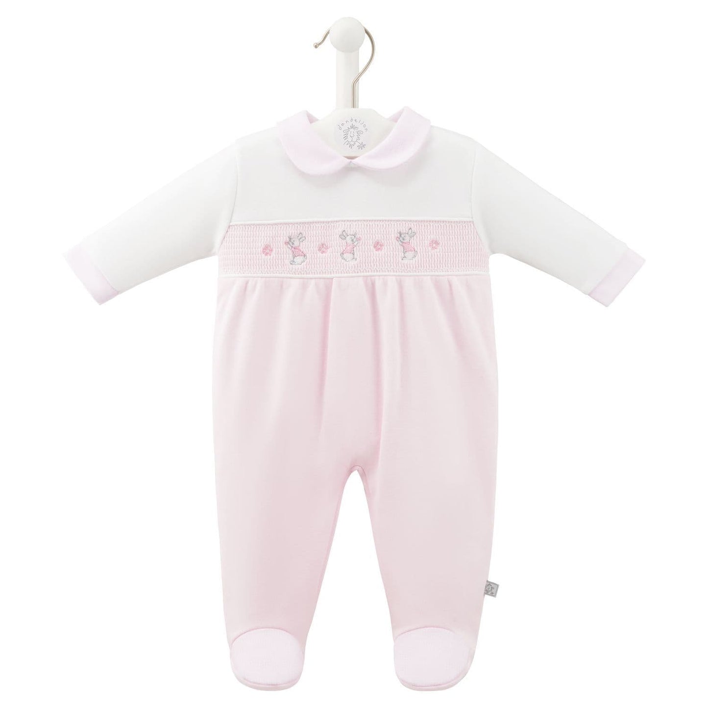 Dandelion Rabbit & Flower Smocked Sleepsuit Pink AV6128