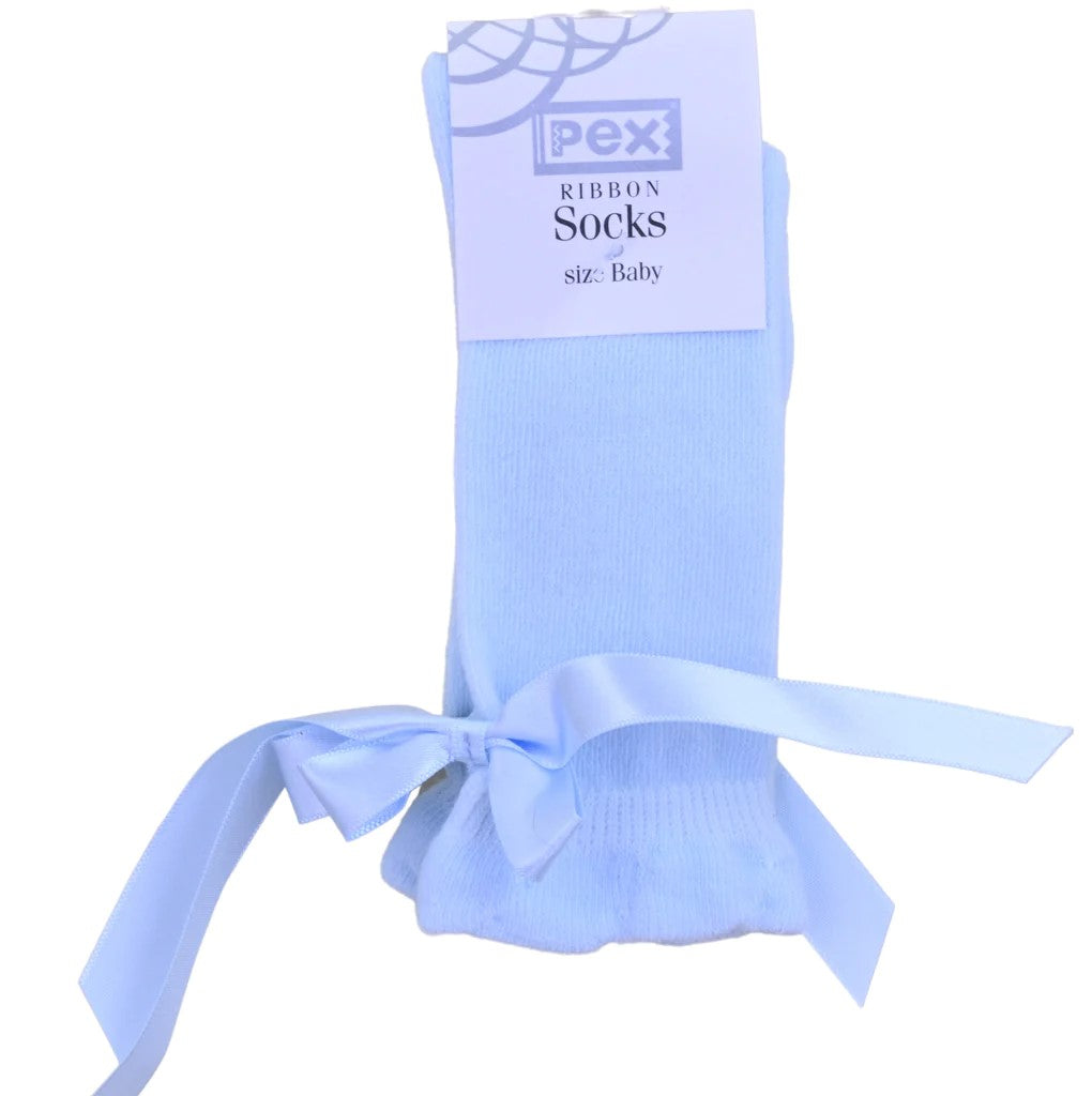 Pex Pale Blue Bow Knee High Socks