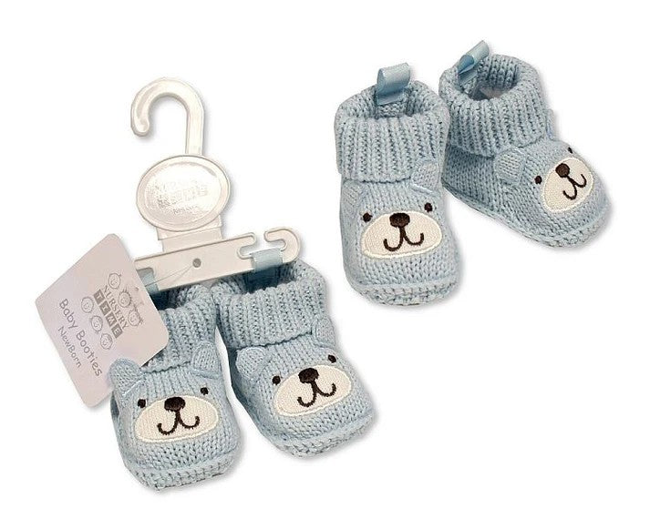 Nursery Time Blue Knitted Bear Face Booties