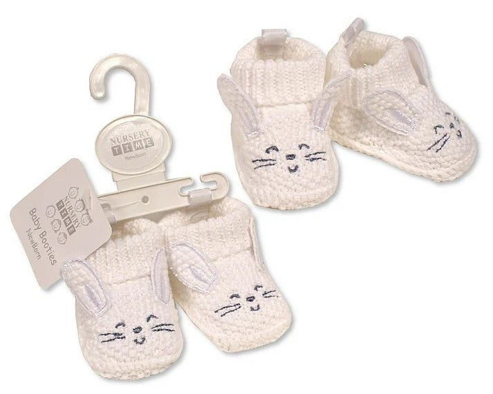 Nursery Time White Knitted Rabbit Face Booties