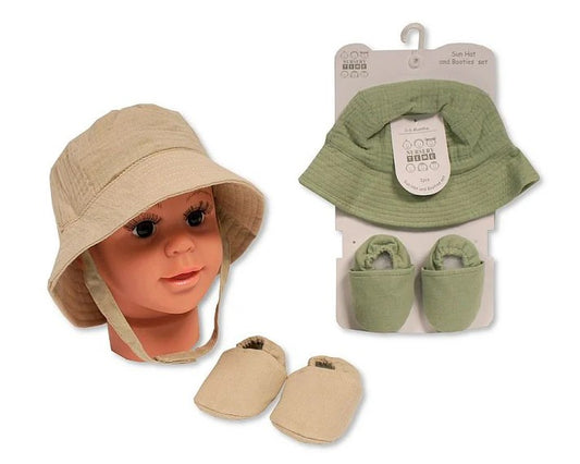 Nursery Time Boys Sun Hat And Booties Set Taupe
