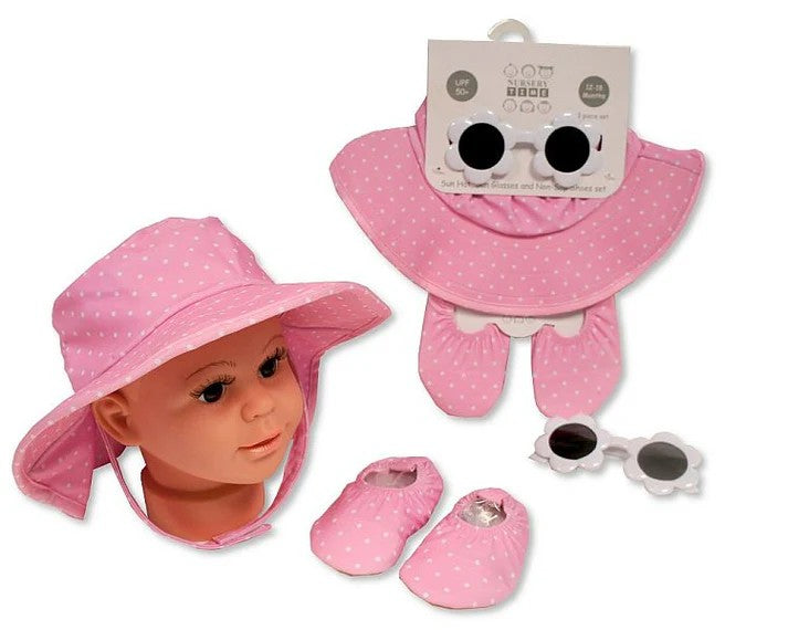 Nursery Time Girls Sun Hat Sun Glasses And Shoe Set