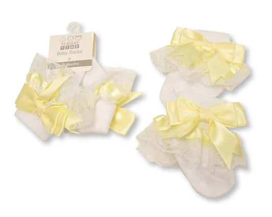 Nursery Time Lace Ankle Sock Lemon Bow