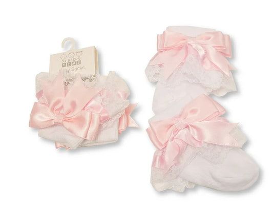 Nursery Time Lace Ankle Sock Pink Bow