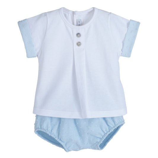 Calamaro Baby Bering Jam Pant Set White And Blue 11104