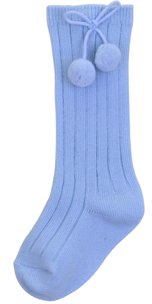 Pex Polka Pom-Pom Knee High Socks Pale Blue