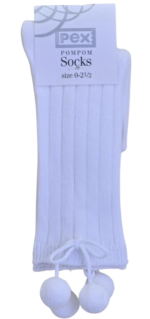 Pex Polka Pom-Pom Knee High Socks White