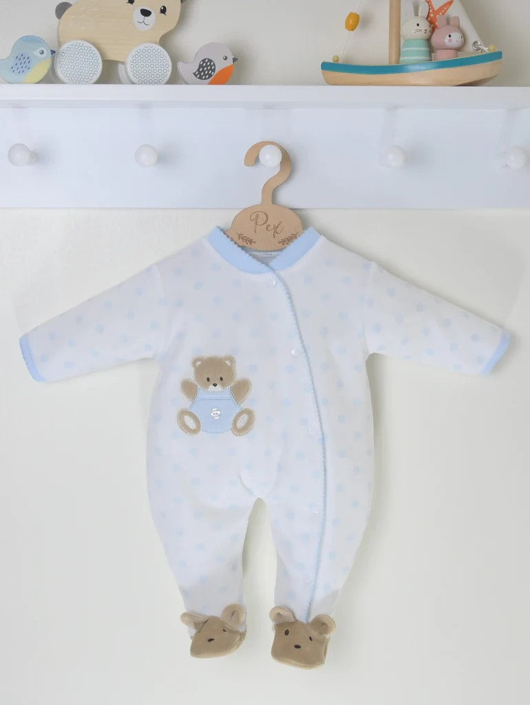 Pex Premature Teddy Spot Sleepsuit Blue