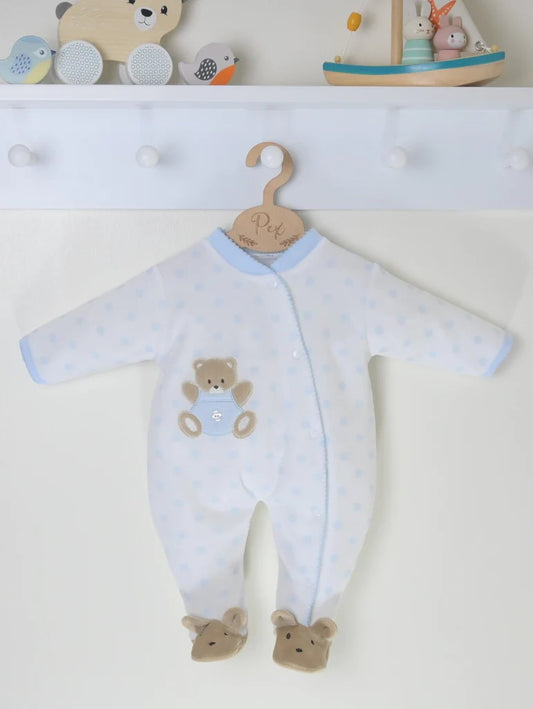 Pex Premature Teddy Spot Sleepsuit Blue