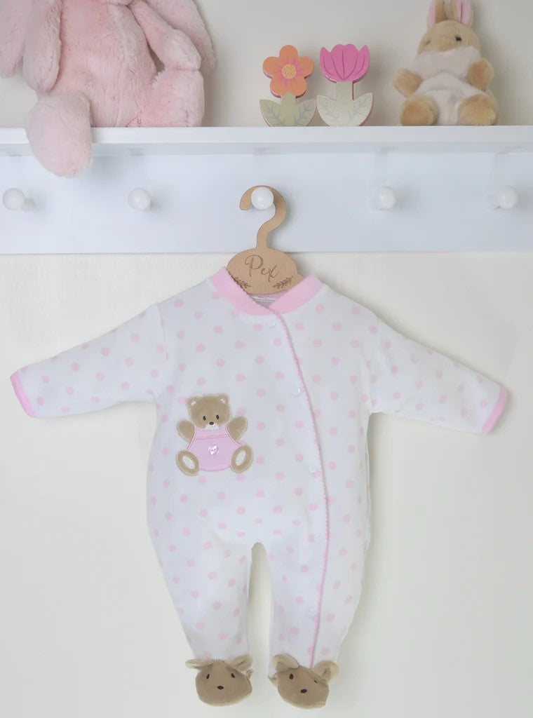 Pex Premature Teddy Spot Sleepsuit Pink