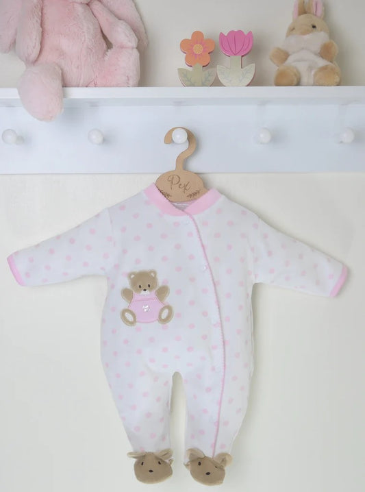 Pex Premature Teddy Spot Sleepsuit Pink