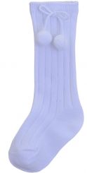 Pex Polka Pom-Pom Knee High Socks White