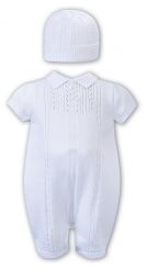 Dani by Sarah Louise Boys Summer Knitted Romper & Hat White D09519