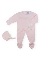 Sardon Spanish Winter Knitted Trouser Set With Hat Baby Pink 021VE-361