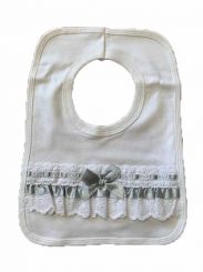 My Little Chick White Bib With Grey Ribbon Detailing