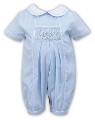 Sarah Louise Heritage Collection Boys Summer Romper Pale Blue With Smocking C3000
