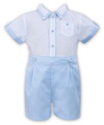 Sarah Louise Boys Spanish Summer Shirt & Short Set White & Pale Blue 011569