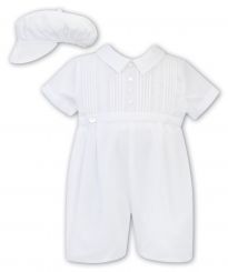 Sarah Louise Heritage Collection Boys Summer Romper & Cap White C3002