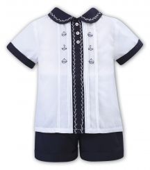 Sarah Louise Summer Boys Shirt & Short Set Navy Anchor 012204
