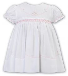 Sarah Louise Summer Dress White With Pink Embroidery 012592