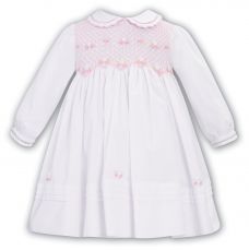 Sarah Louise Winter Dress White With Collar And Smocking 013022